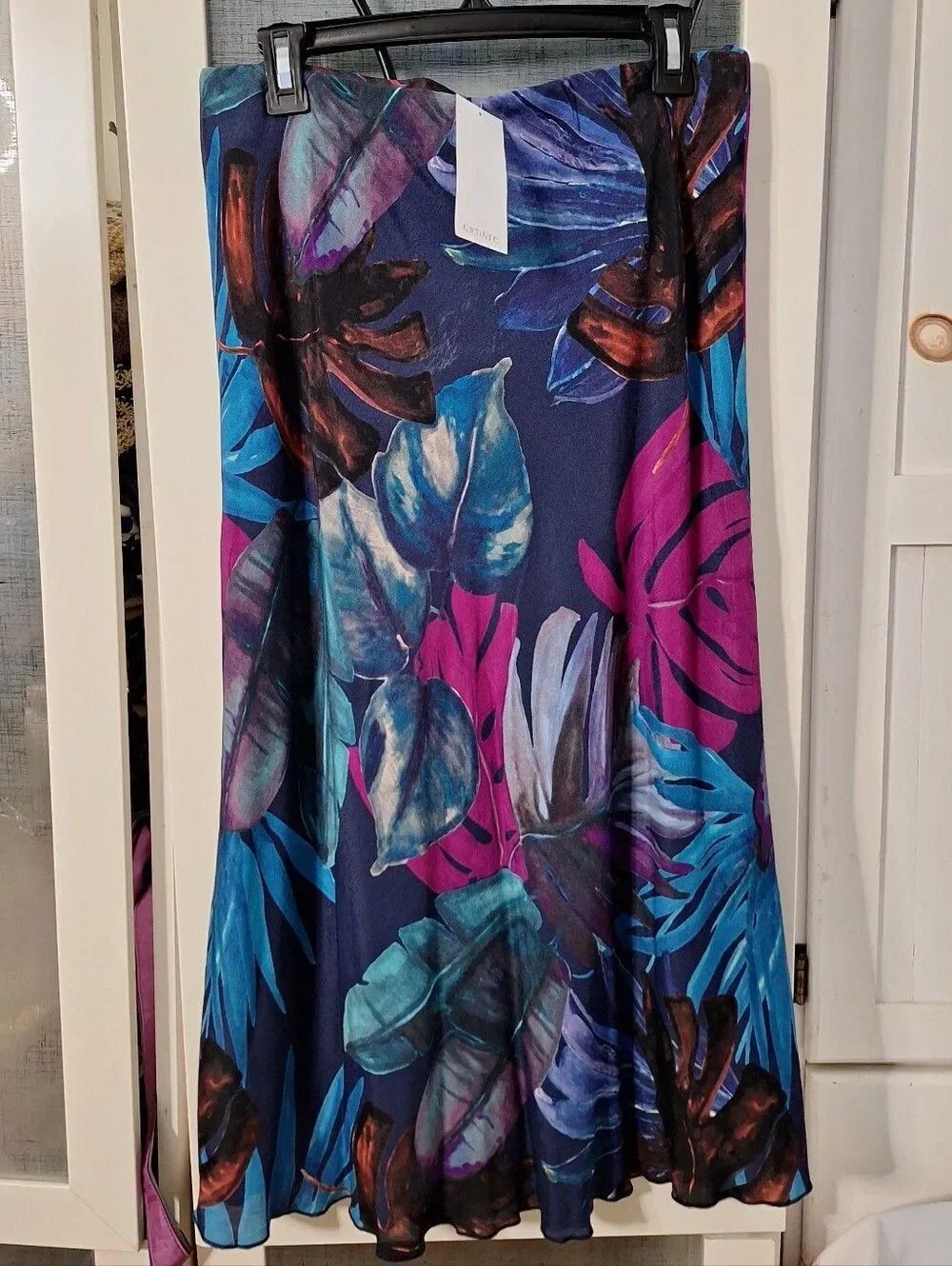NWT Karen Lane L Majestic Magenta Midi Skirt Bias Cut Tropical - Picture 7 of 9